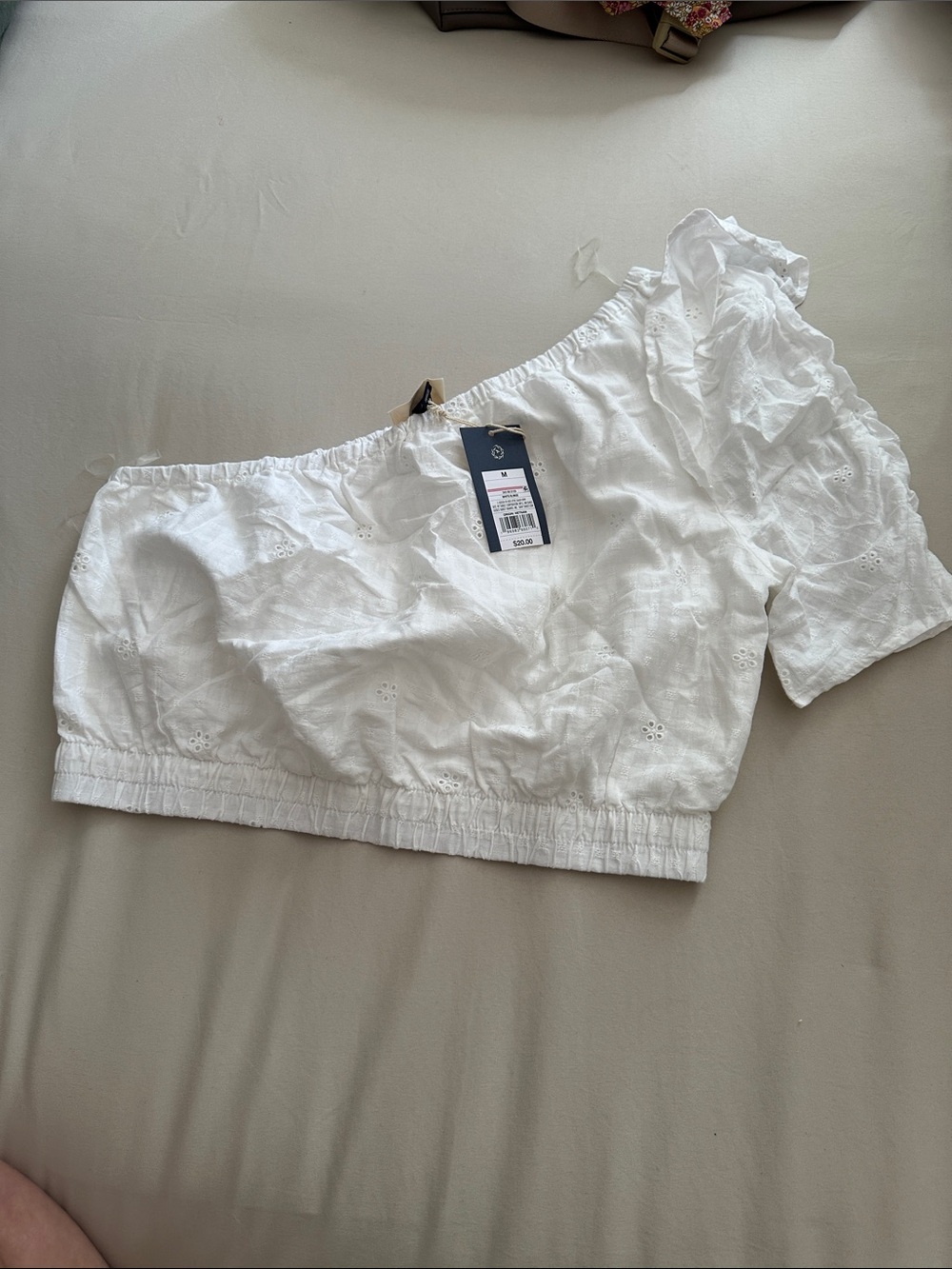 Universal Thread White Off-Shoulder Eyelet Crop Top